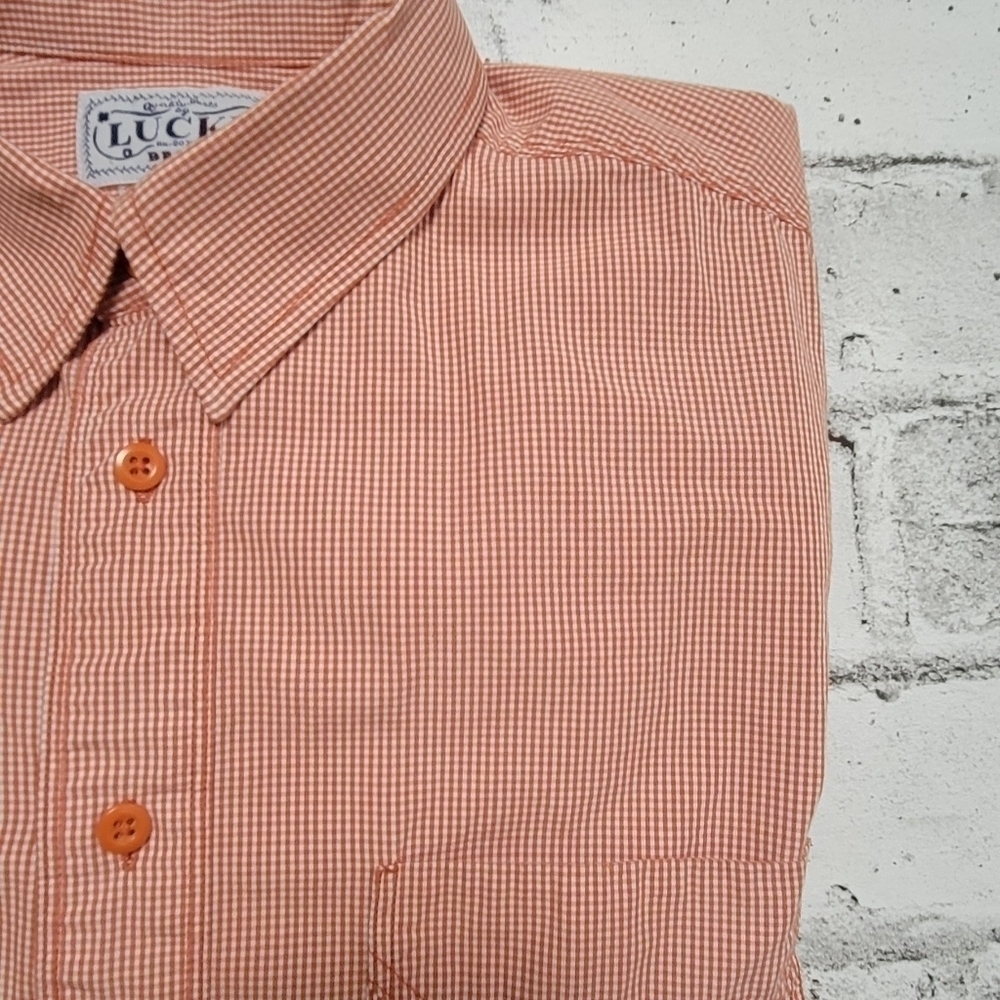 Lucky Brand Mens Button Down Shirt Small Salmon Stripe Long Sleeve Cotton - Picture 7 of 8
